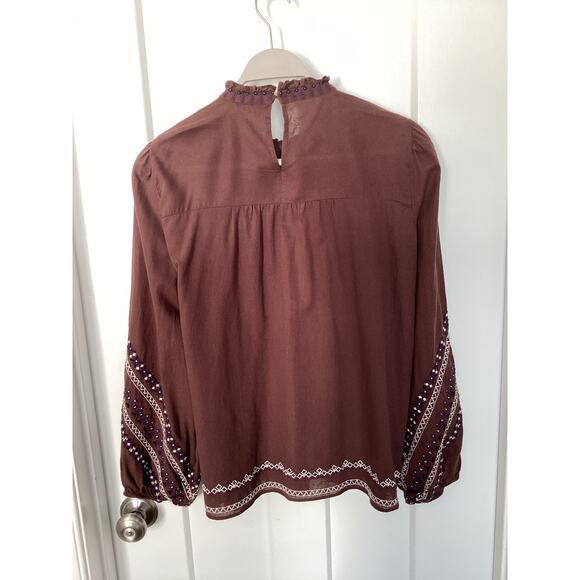 Zara Woman's Long Sleeve Beaded Embroidered Blouse Top Brown Size Small - Picture 8 of 14